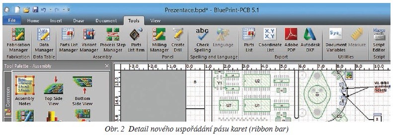 Obr. 2 Detail nového uspořádání pásu karet (ribbon bar)